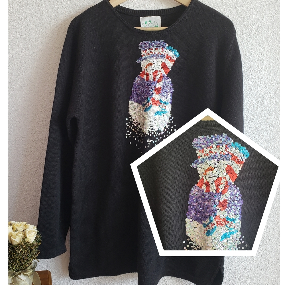 Vintage The Quacker Factory Raime Sequin Snowmens Sweater